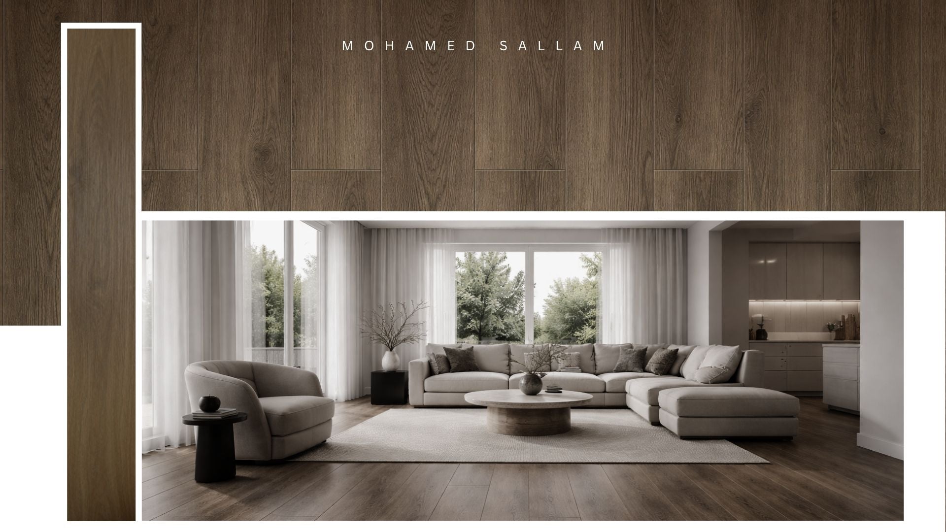 JY-401 Taupe Brown SPC flooring installed in living room