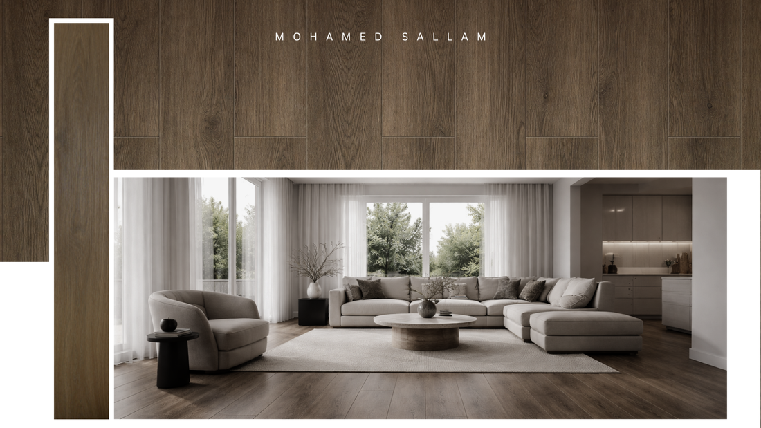 LS26 Dark Brown SPC flooring installed in living room