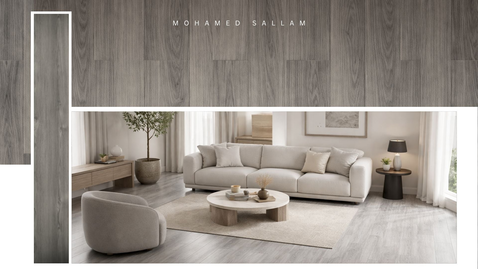 JY-601 Warm Grey SPC flooring installed in living room