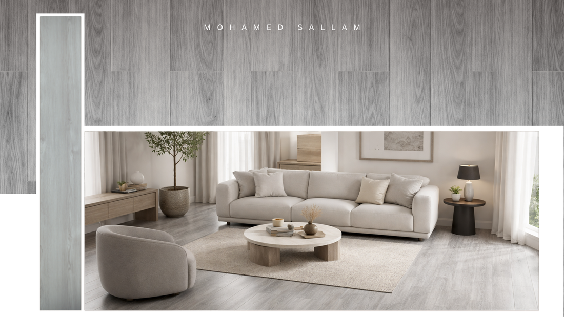 LS25 Light Grey SPC flooring installed in living room