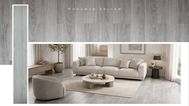LS25 Light Grey SPC flooring installed in living room