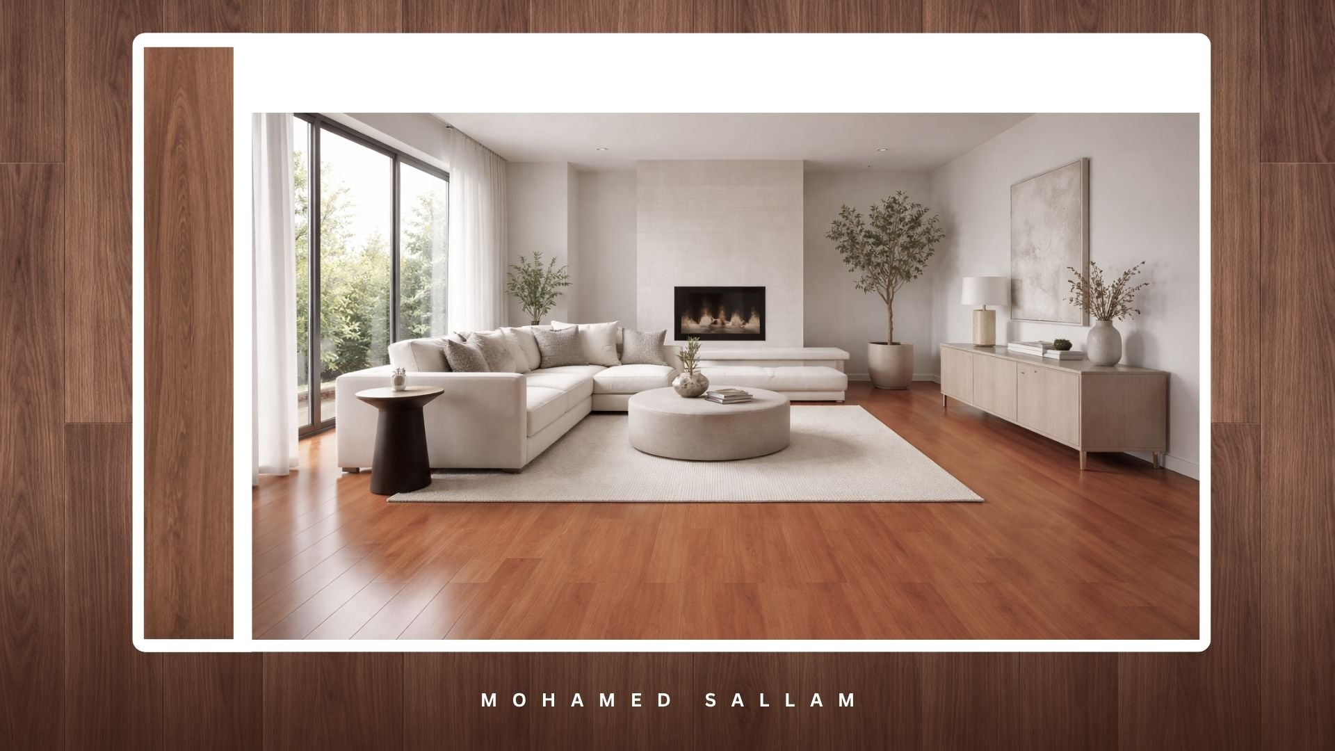 JY-407 Dark Walnut SPC flooring installed in living room
