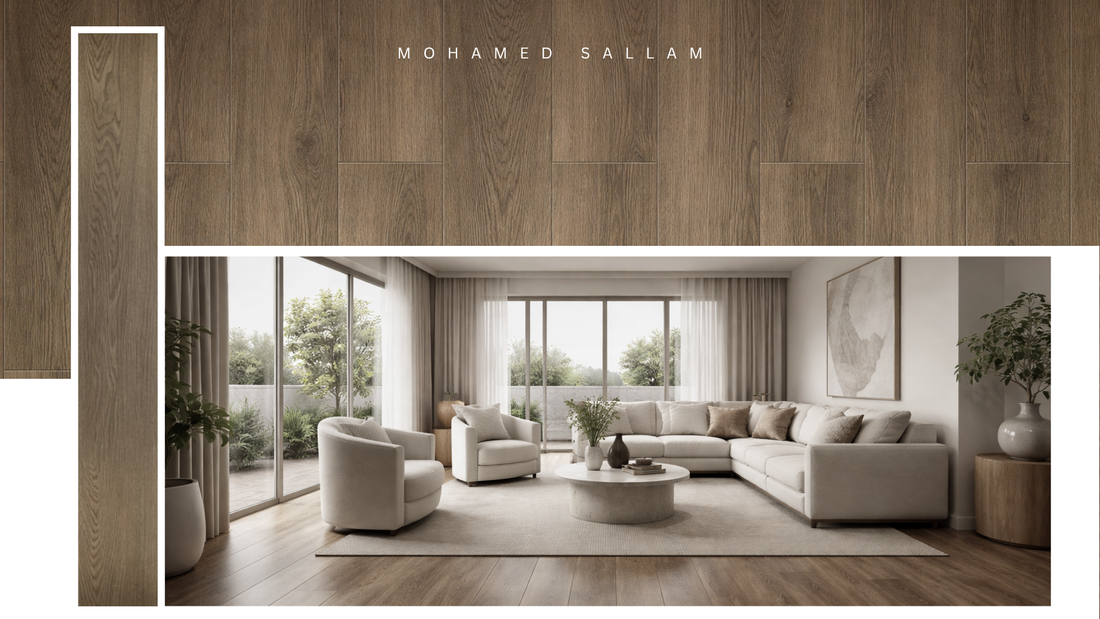 LS29 Medium Brown SPC flooring installed in living room