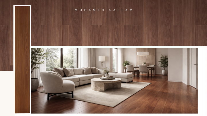 LS27 Dark Walnut SPC flooring installed in living room