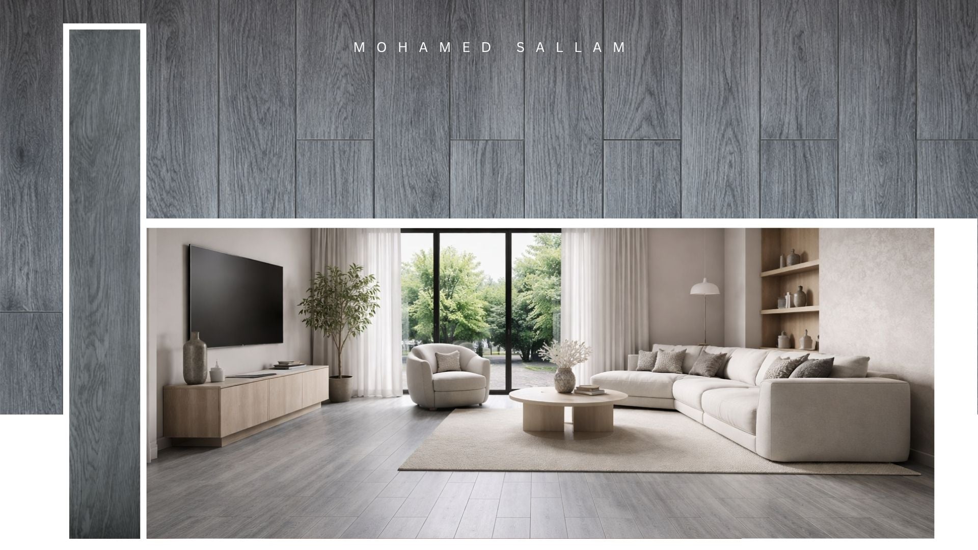 JY-402 Cool Grey SPC flooring installed in living room